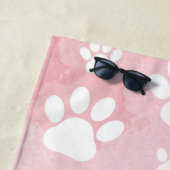 Serviette De Plage Chien Paws, White Paws, Aquarelles roses, Votre No (En situation)