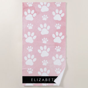 Serviette De Plage Chien Paws, White Paws, Aquarelles roses, Votre No