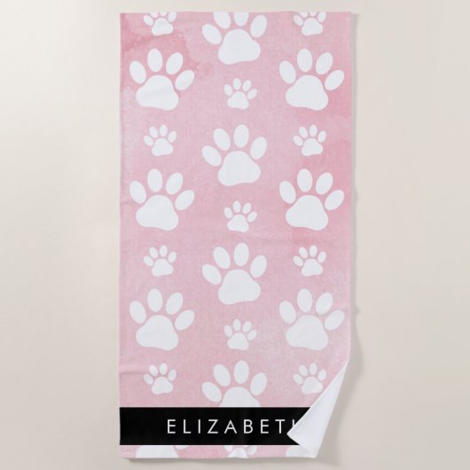 Serviette De Plage Chien Paws, White Paws, Aquarelles roses, Votre No (Devant)