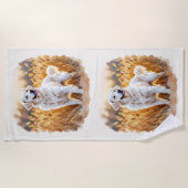 Serviette De Plage Chien Retriever doré blanc (Devant)