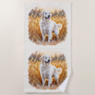 Serviette De Plage Chien Retriever doré blanc