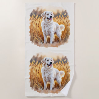 Serviette De Plage Chien Retriever doré blanc