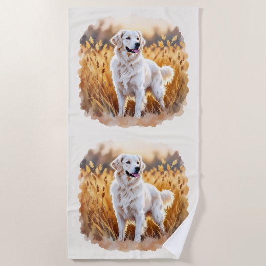 Serviette De Plage Chien Retriever doré blanc (Devant)