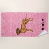 Serviette De Plage Chien Rhodesian Ridgeback sur des cœurs roses avec (Devant)