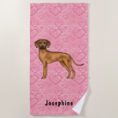 Serviette De Plage Chien Rhodesian Ridgeback sur des cœurs roses avec (Devant)