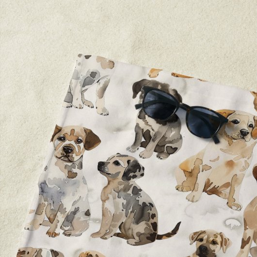 Serviette De Plage Chiens de chiot à l'aquarelle mignon (En situation)