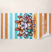 Serviette De Plage Chiens de Corgi mignonne été vacances en famille (Devant)
