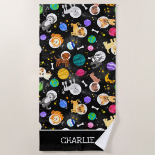 Serviette De Plage Chiens de l'espace Aquarelle Astronaut Chiots