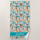 Serviette De Plage Chiens d'été Personnalisé Motif coloré (Devant)