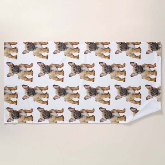 Serviette De Plage Chiens français blanc crème (Devant)