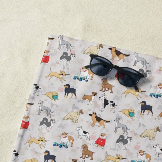 Serviette De Plage Chiens mignons Design Motif Blanc (En situation)