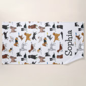 Serviette De Plage Chiens mignons personnalisés illustrations Motif (Devant)