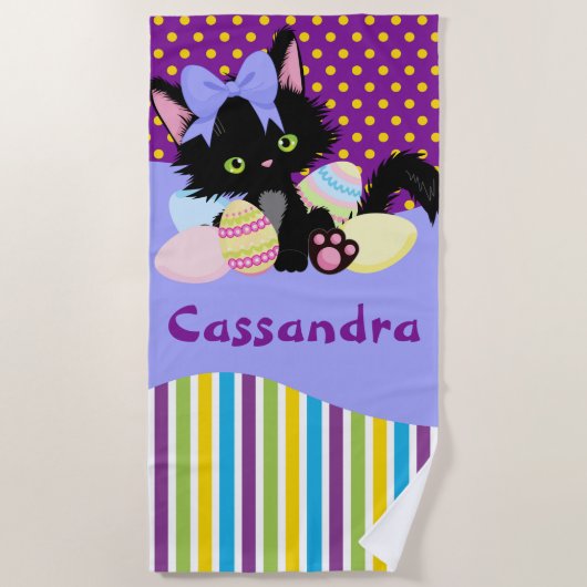 Serviette De Plage Chiffre noir de dix-huit Oeufs de Pâques Points et (Devant)