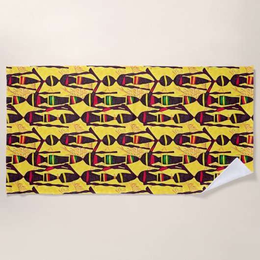 Serviette De Plage Chiffres Abstraits Africains Rouge Jaune Vert (Devant)