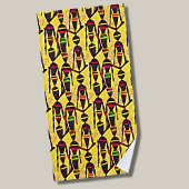 Serviette De Plage Chiffres Abstraits Africains Rouge Jaune Vert