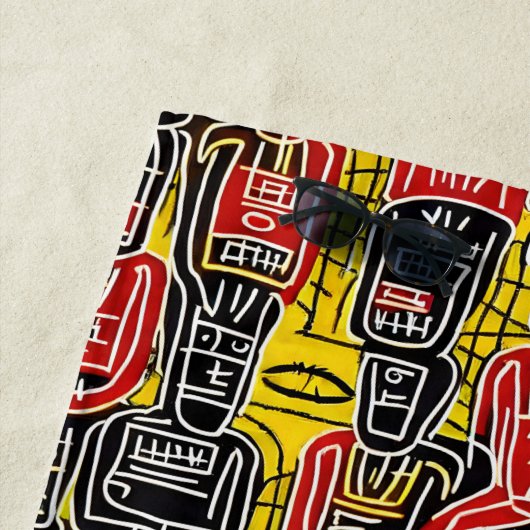 Serviette De Plage Chiffres Abstraits rouges jaunes (En situation)