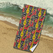 Serviette De Plage Chiffres Abstraits rouges jaunes