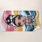 Serviette De Plage Chignon Décoiffé Petite Plage Salée Nom Personnali (Devant)