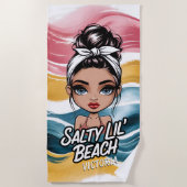 Serviette De Plage Chignon Décoiffé Petite Plage Salée Nom Personnali (Devant)
