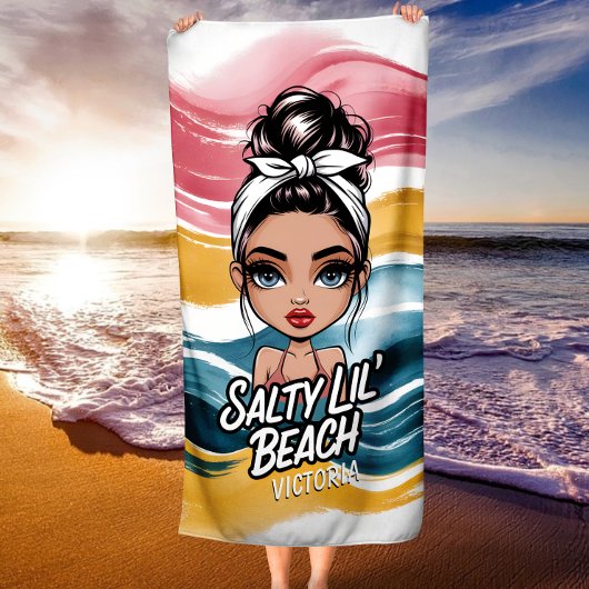 Serviette De Plage Chignon Décoiffé Petite Plage Salée Nom Personnali