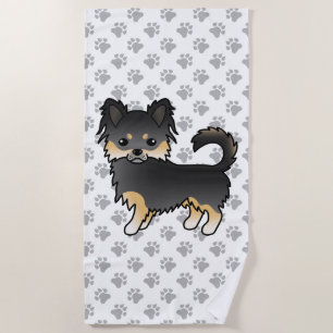 Serviette De Plage Chihuahua à poil long noir et feu, joli chien et p