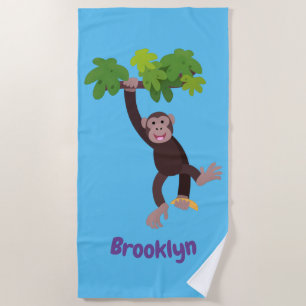 Serviette De Plage Chimpanzé mignon dans la jungle suspendu plage de