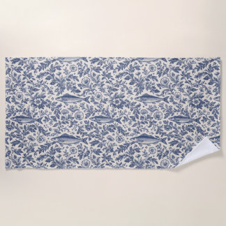 Serviette de plage chinoiserie sardine méditerrané