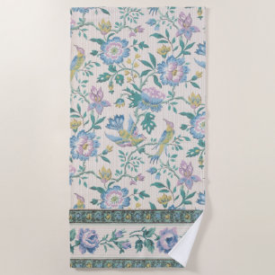 Serviette De Plage Chinoiserie Vintage Oiseaux Floral Motif Pastel