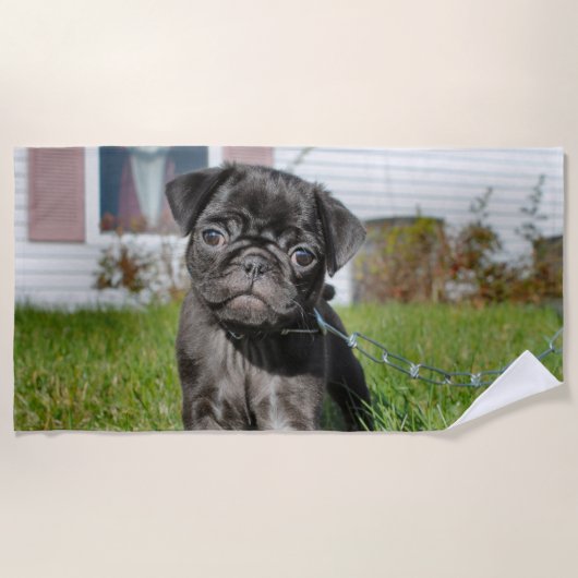 Serviette De Plage Chiot de Carlin noir (Devant)