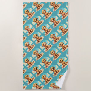 Serviette De Plage Chiot doré mignon sur une scène de plage ensoleill
