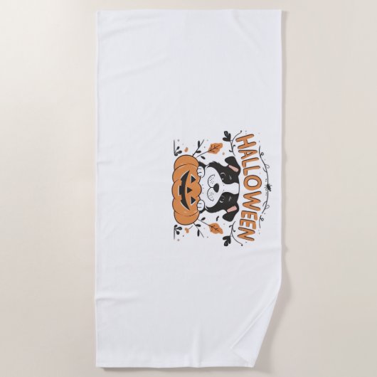 Serviette De Plage Chiot mignon en Citrouille - Illustration de chien (Devant)