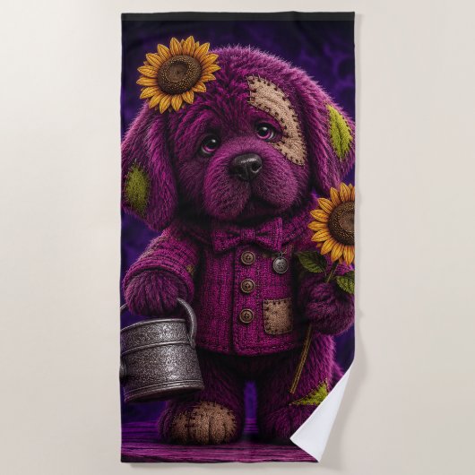 Serviette De Plage chiot Terre-Neuve de style patchwork (Devant)