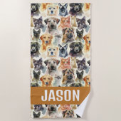 Serviette De Plage Chiots et chatons à l'aquarelle adorable (Devant)