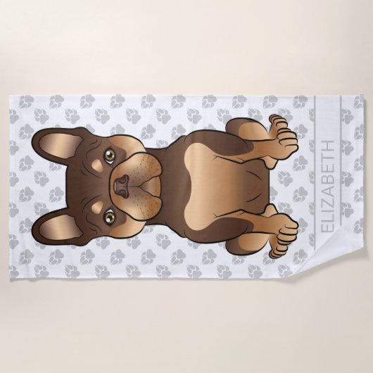 Serviette De Plage Chocolat Et Tan French Bulldog Mignonne Chien & No (Devant)