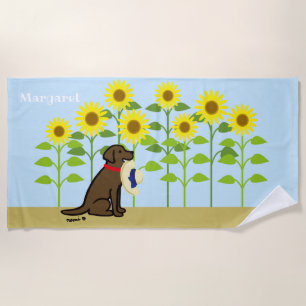 Serviette De Plage Chocolat Labrador et été de tournesols