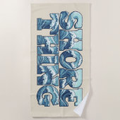 Serviette De Plage Chose de la Côte | Vagues de l'Océan Bleu Rétro Gr (Devant)