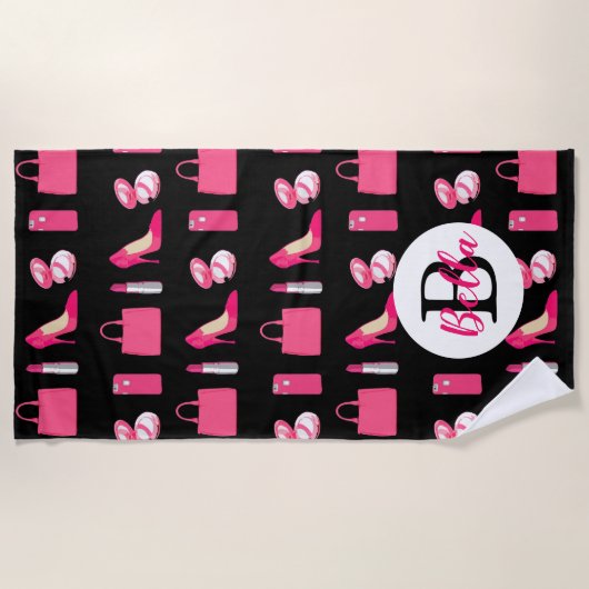 Serviette De Plage Choses girly roses--conception de maquillage de (Devant)