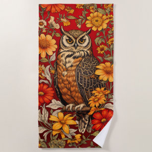 Serviette De Plage Chouette À Rayures Et Fleurs De Zinnia