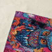 Serviette De Plage Chouette Art Dessin Chouette bleue et fleurs roses (En situation)