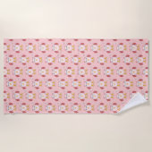 Serviette de plage chouette bébé fille rose mignon (Devant)
