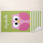 Serviette De Plage Chouette caricaturale mignonne - rose et vert citr (Devant)