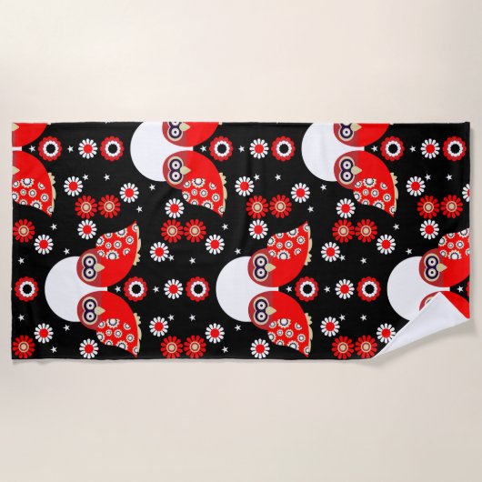 Serviette De Plage Chouette d'art populaire (Devant)