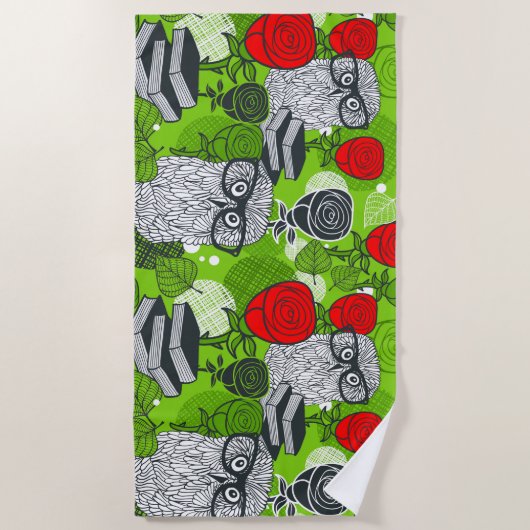 Serviette De Plage Chouette en roses rouges (Devant)