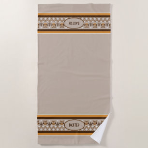 Serviette De Plage Chouette Rétro Design Tan Orange Brown Pet Towne