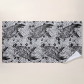 Serviette De Plage Chouettes dans le chêne, noir et blanc (Devant)