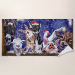 Serviette De Plage Christmas Beach Towel Cadeau Bonne Fête Agricole -<br><div class="desc">Fête des animaux de la ferme de Noël - MODÈLE de peinture</div>