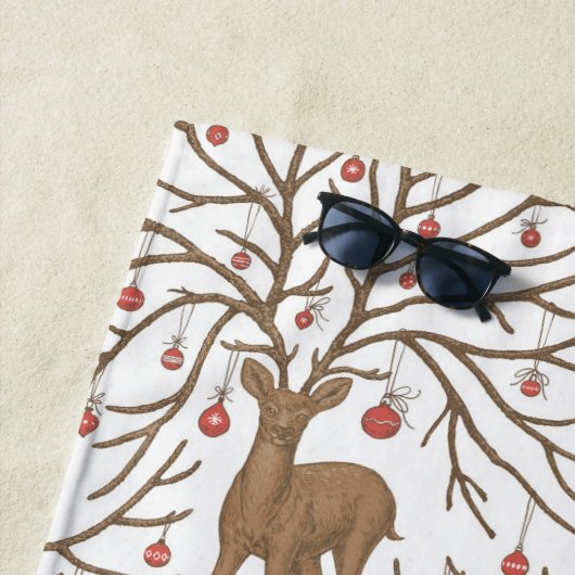 Serviette De Plage Christmas deer on white (En situation)