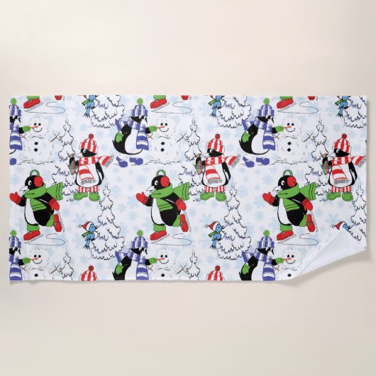 Serviette De Plage Christmas penguin ice skating (Devant)