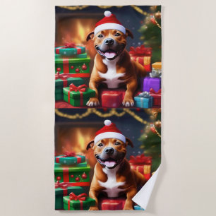 Serviette De Plage Christmas Staffordshire Bull Terrier