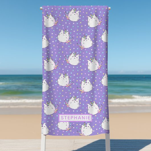 Serviette De Plage Chubby Unicorn Rainbow Stars Motif Personnalisé